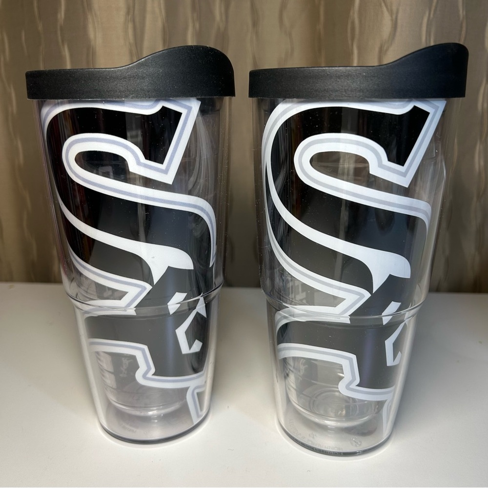 Set of 2 Tervis Chicago White Sox Black White Lidded Plastic Tumblers 24 oz